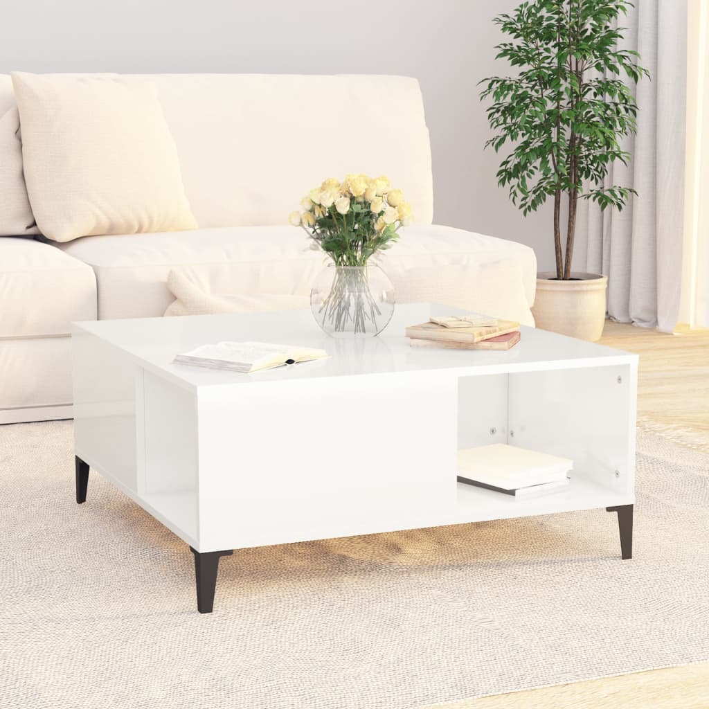 Table basse blanc brillant 80x80x36,5 cm bois d’ingénierie - Tables basses