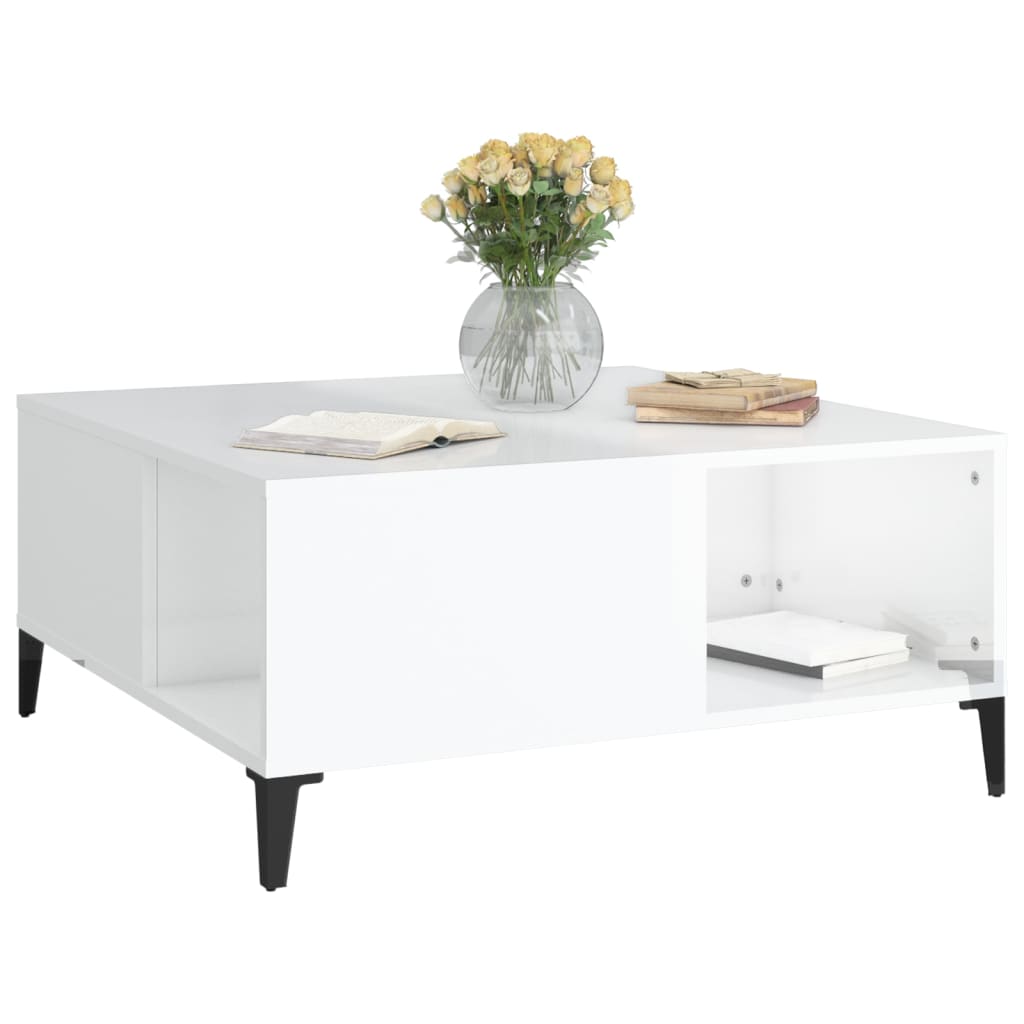 Table basse blanc brillant 80x80x36,5 cm bois d’ingénierie - Tables basses