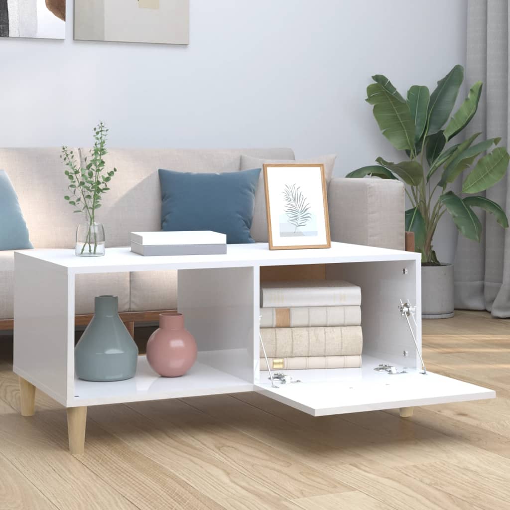 Table basse Blanc brillant 89,5x50x40 cm Bois d’ingénierie - Tables basses