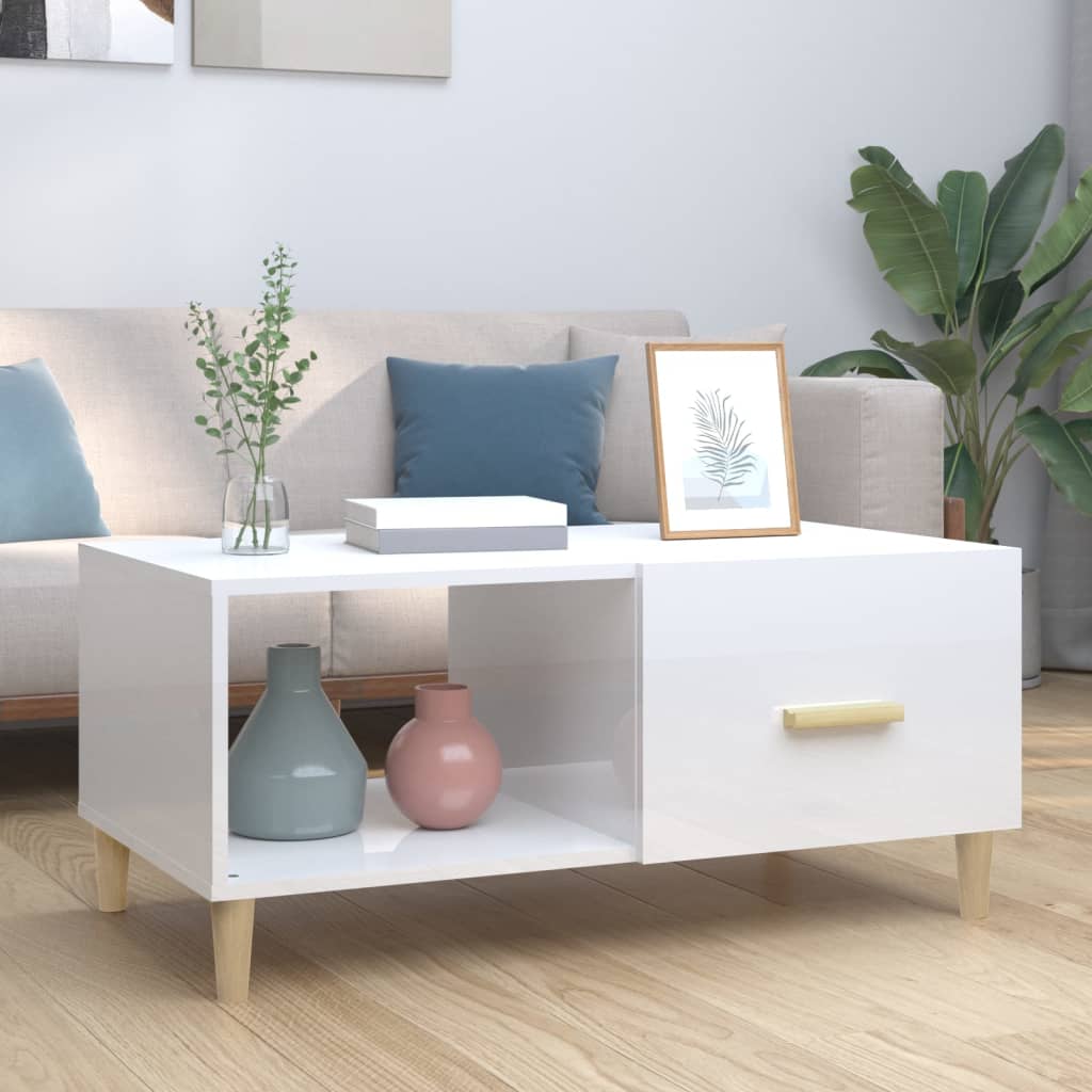 Table basse Blanc brillant 89,5x50x40 cm Bois d’ingénierie - Tables basses