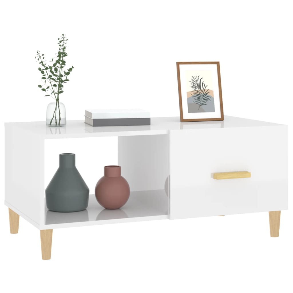 Table basse Blanc brillant 89,5x50x40 cm Bois d’ingénierie - Tables basses