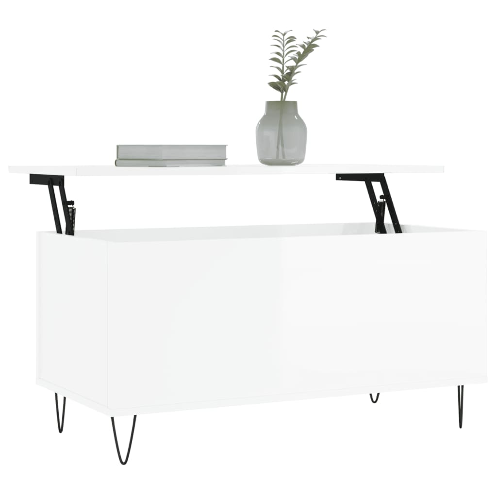 Table basse Blanc brillant 90x44,5x45 cm Bois d’ingénierie - Tables basses