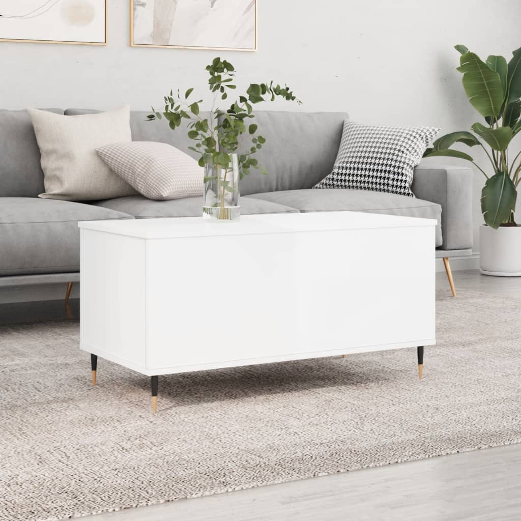 Table basse Blanc brillant 90x44,5x45 cm Bois d’ingénierie - Tables basses