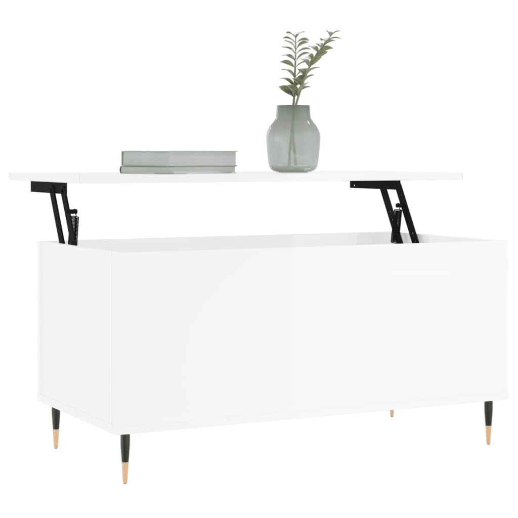 Table basse Blanc brillant 90x44,5x45 cm Bois d’ingénierie - Tables basses