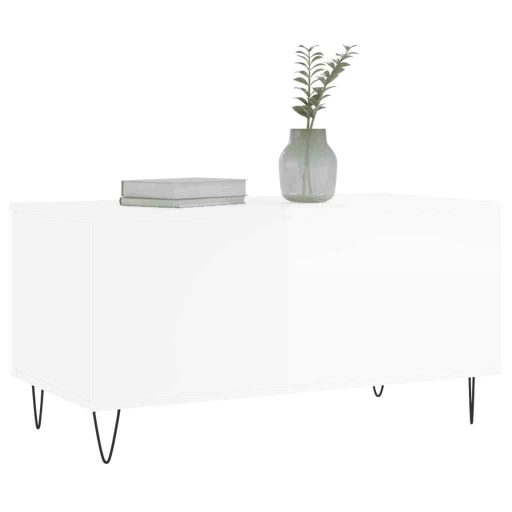 Table basse Blanc brillant 90x44,5x45 cm Bois d’ingénierie - Tables basses