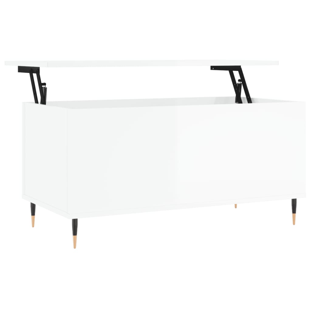 Table basse Blanc brillant 90x44,5x45 cm Bois d’ingénierie - Tables basses