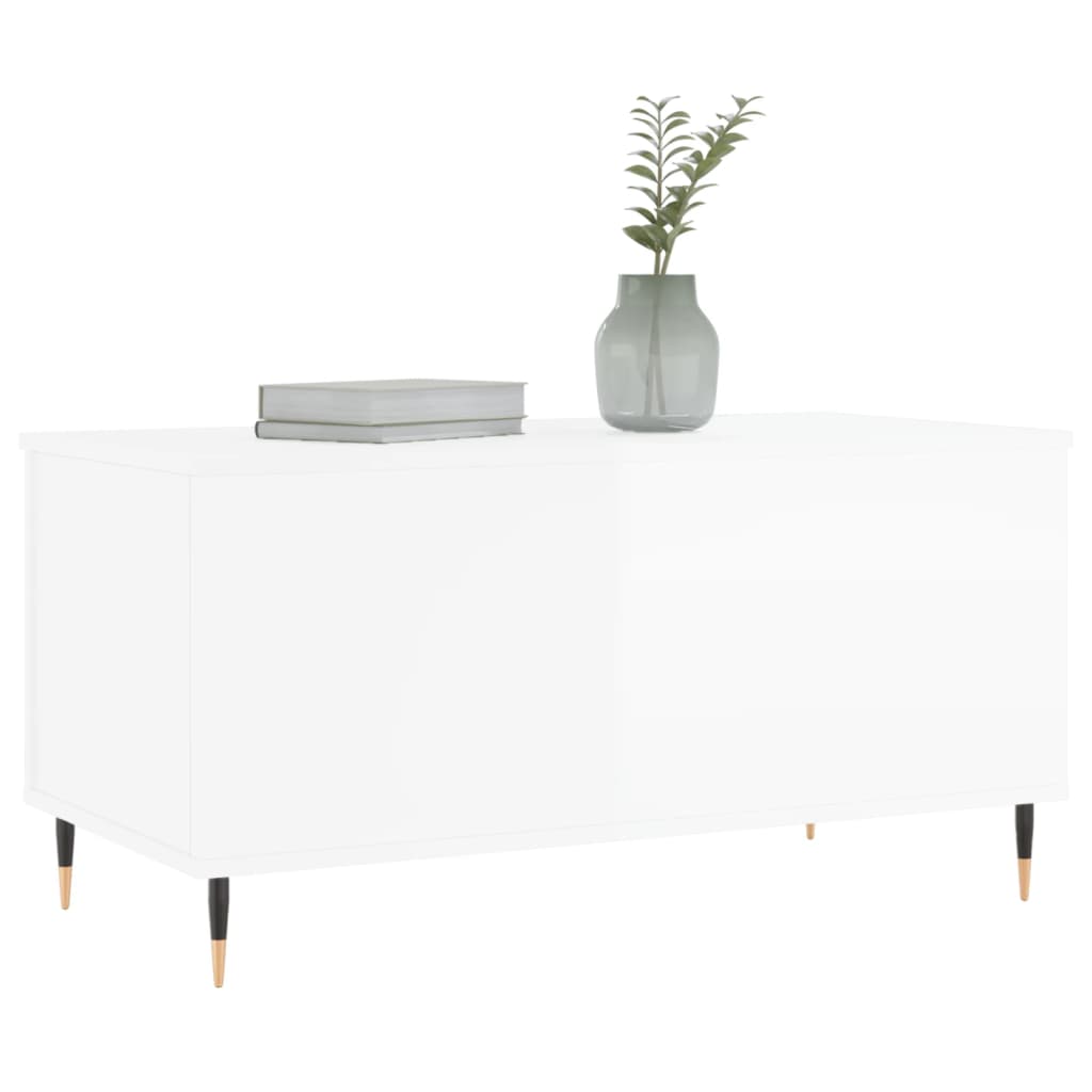 Table basse Blanc brillant 90x44,5x45 cm Bois d’ingénierie - Tables basses