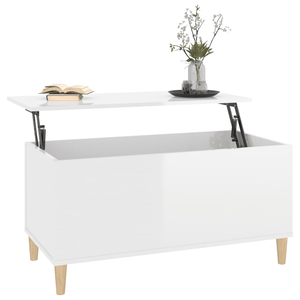 Table basse Blanc brillant 90x44,5x45 cm Bois d’ingénierie - Tables basses