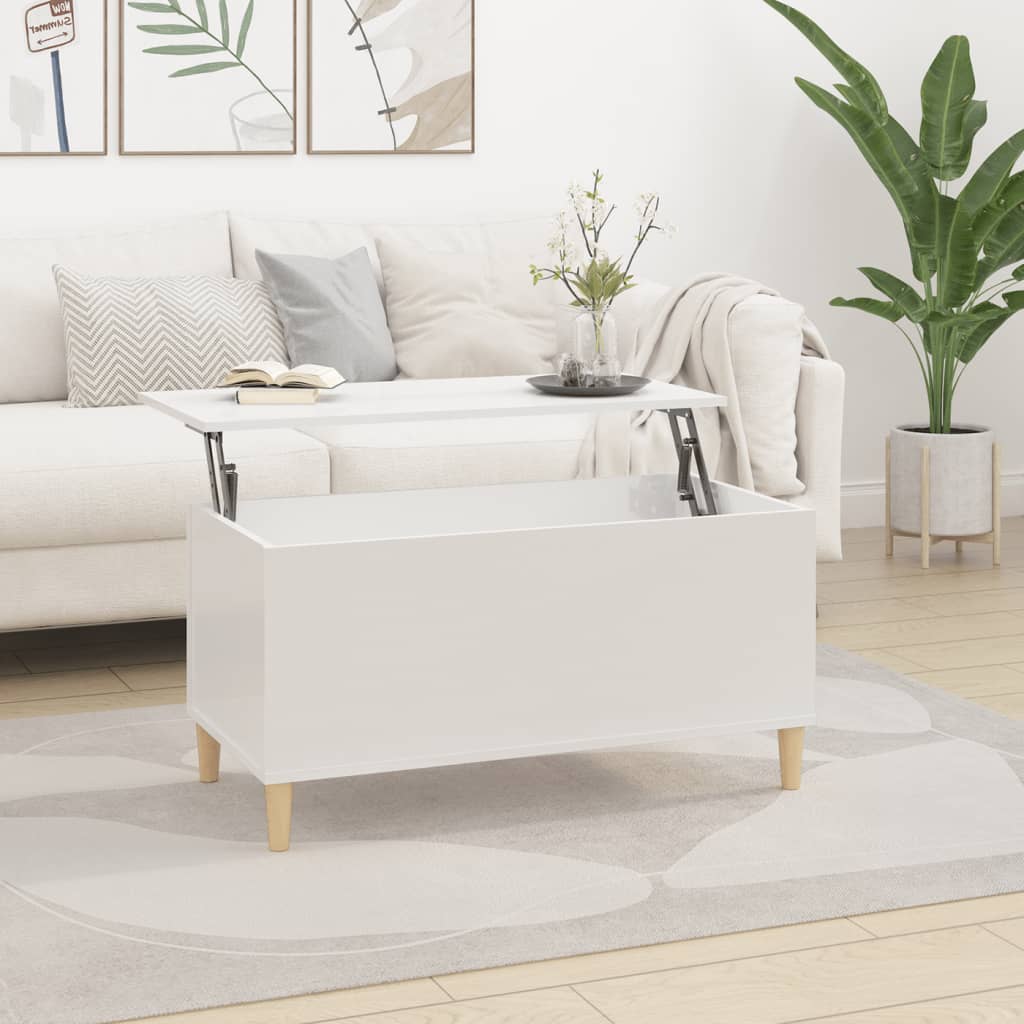Table basse Blanc brillant 90x44,5x45 cm Bois d’ingénierie - Tables basses