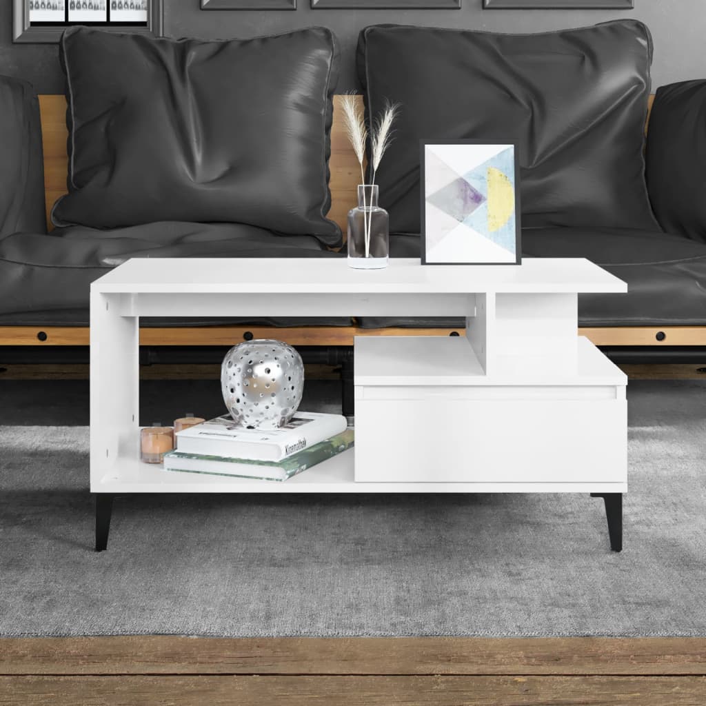 Table basse Blanc brillant 90x49x45 cm Bois d’ingénierie - Tables basses
