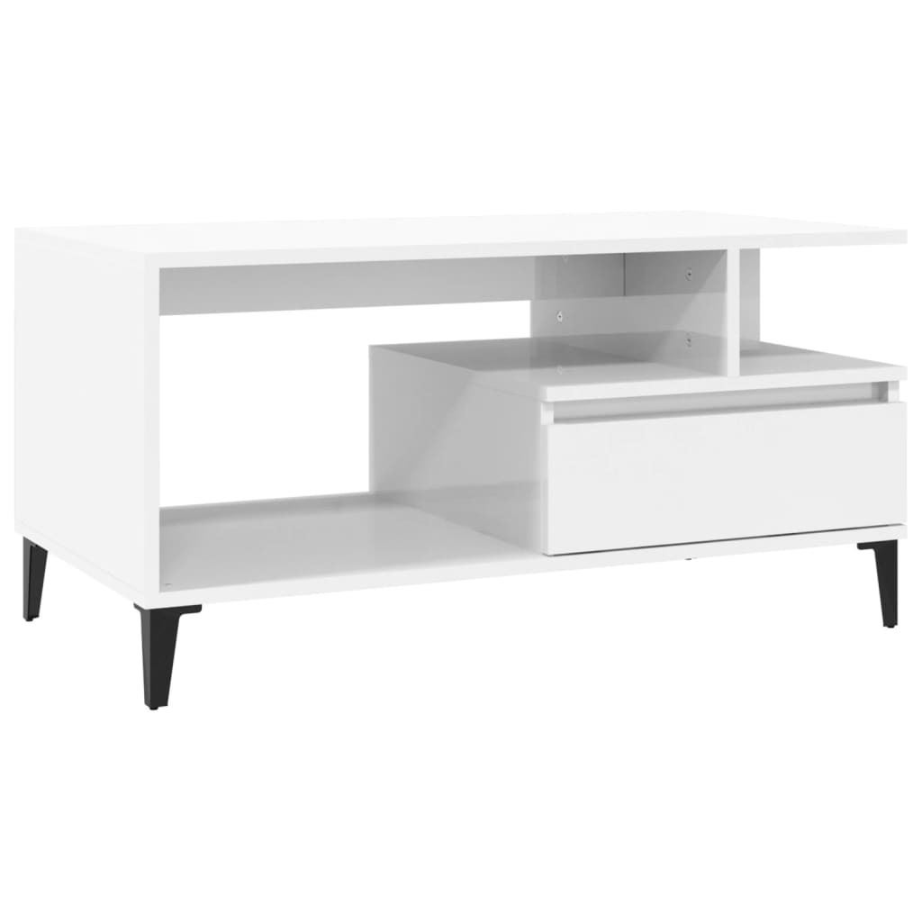 Table basse Blanc brillant 90x49x45 cm Bois d’ingénierie - Tables basses