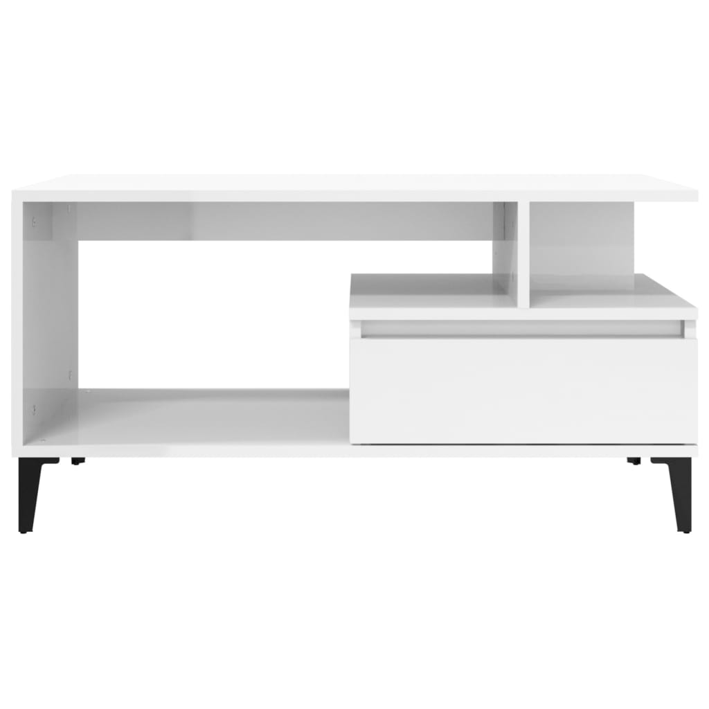 Table basse Blanc brillant 90x49x45 cm Bois d’ingénierie - Tables basses