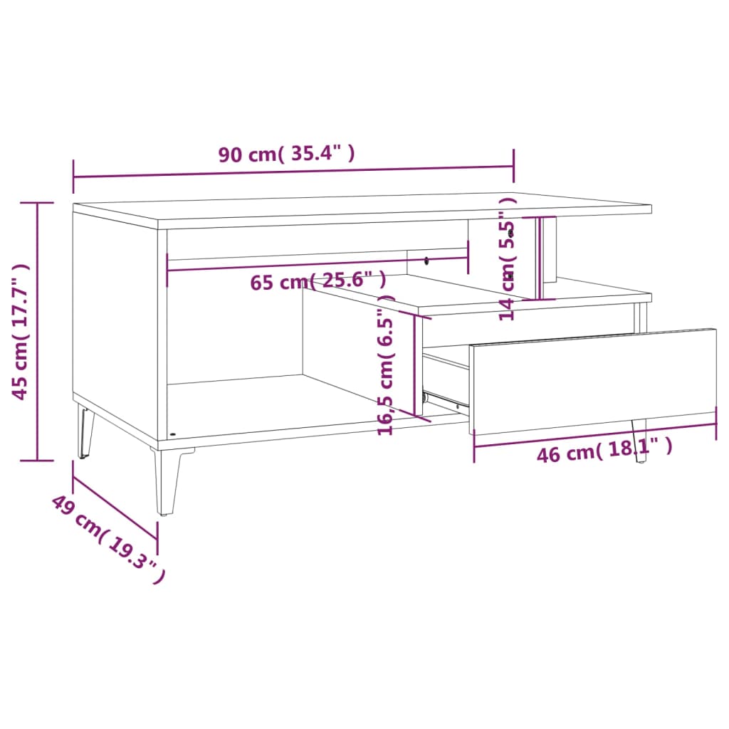Table basse Blanc brillant 90x49x45 cm Bois d’ingénierie - Tables basses