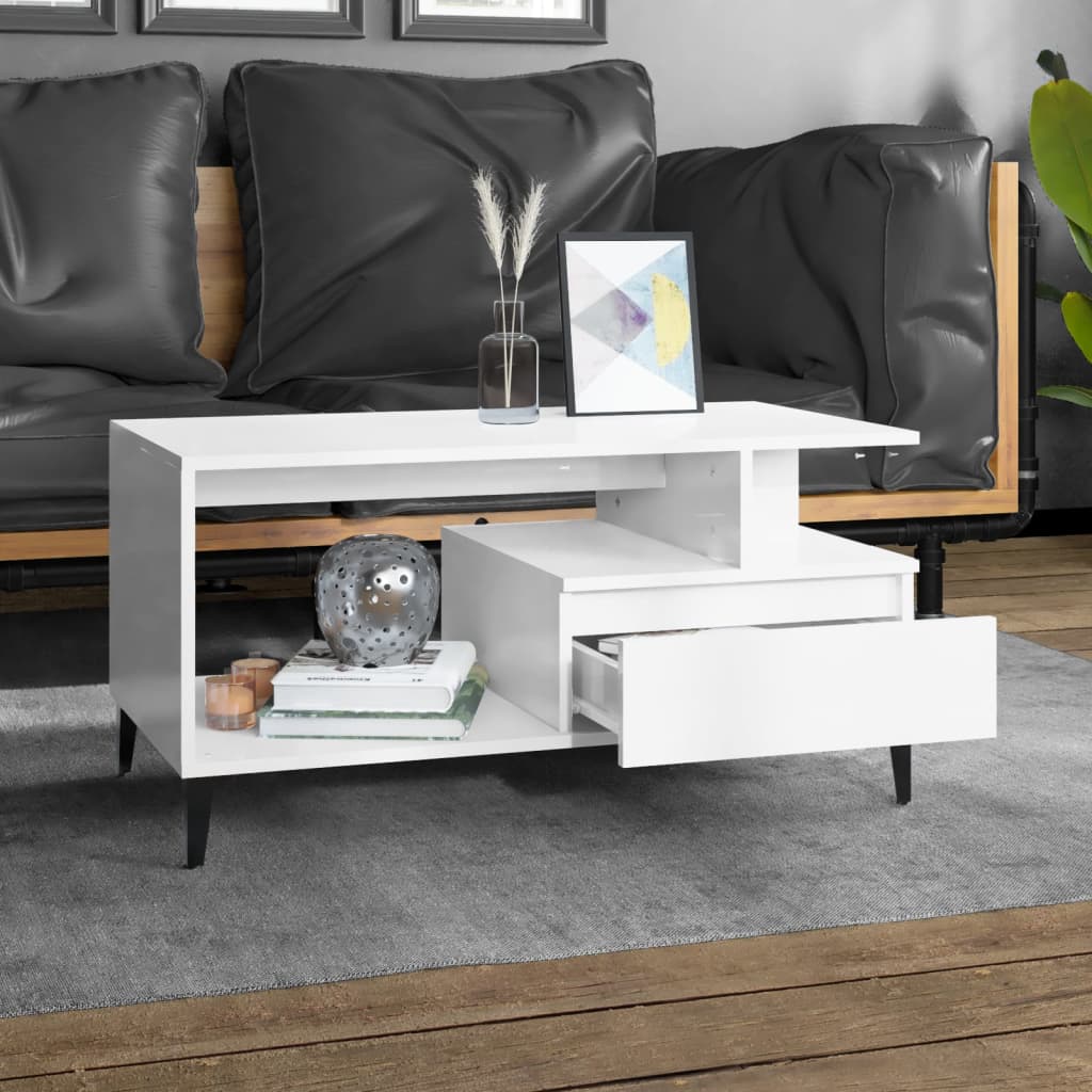 Table basse Blanc brillant 90x49x45 cm Bois d’ingénierie - Tables basses
