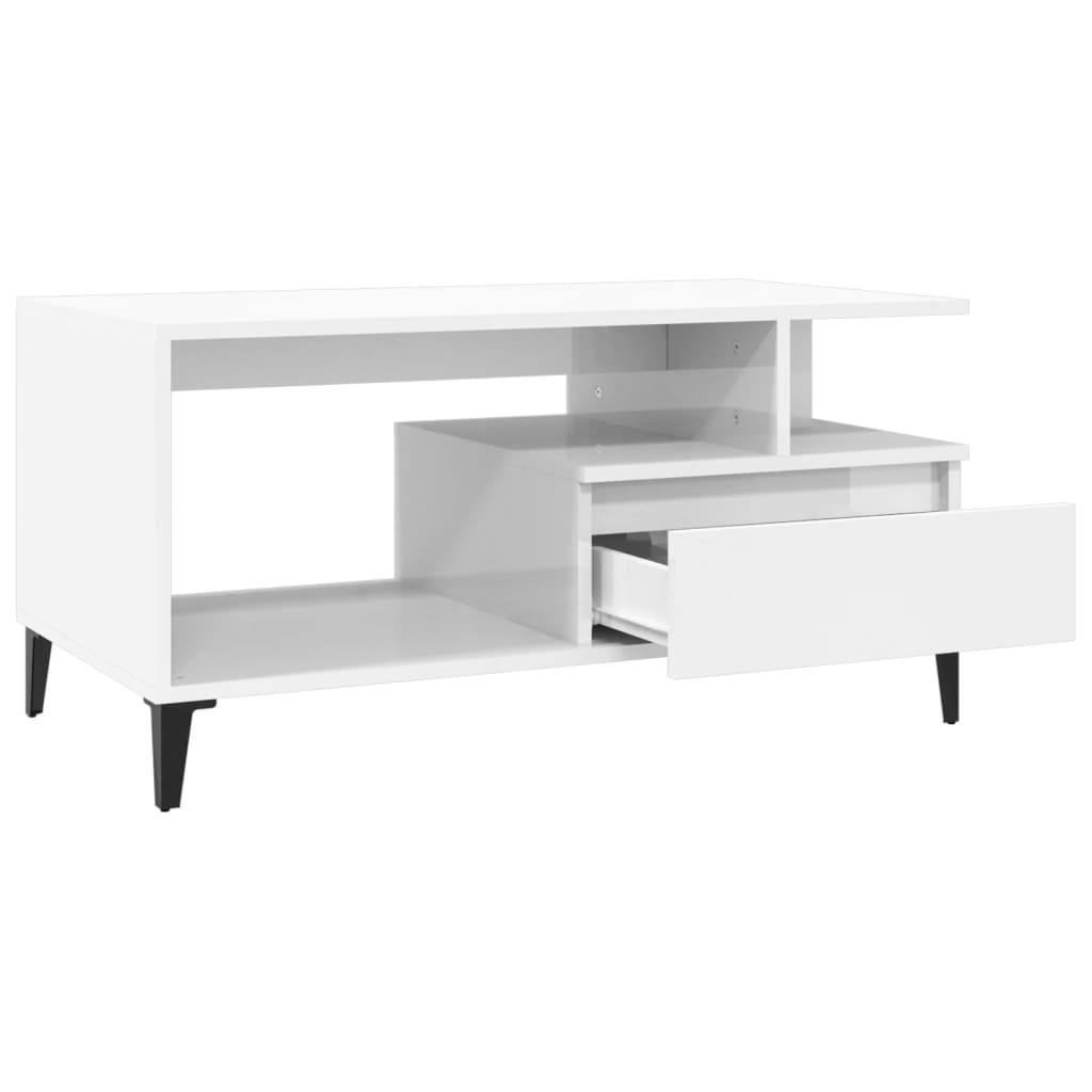 Table basse Blanc brillant 90x49x45 cm Bois d’ingénierie - Tables basses