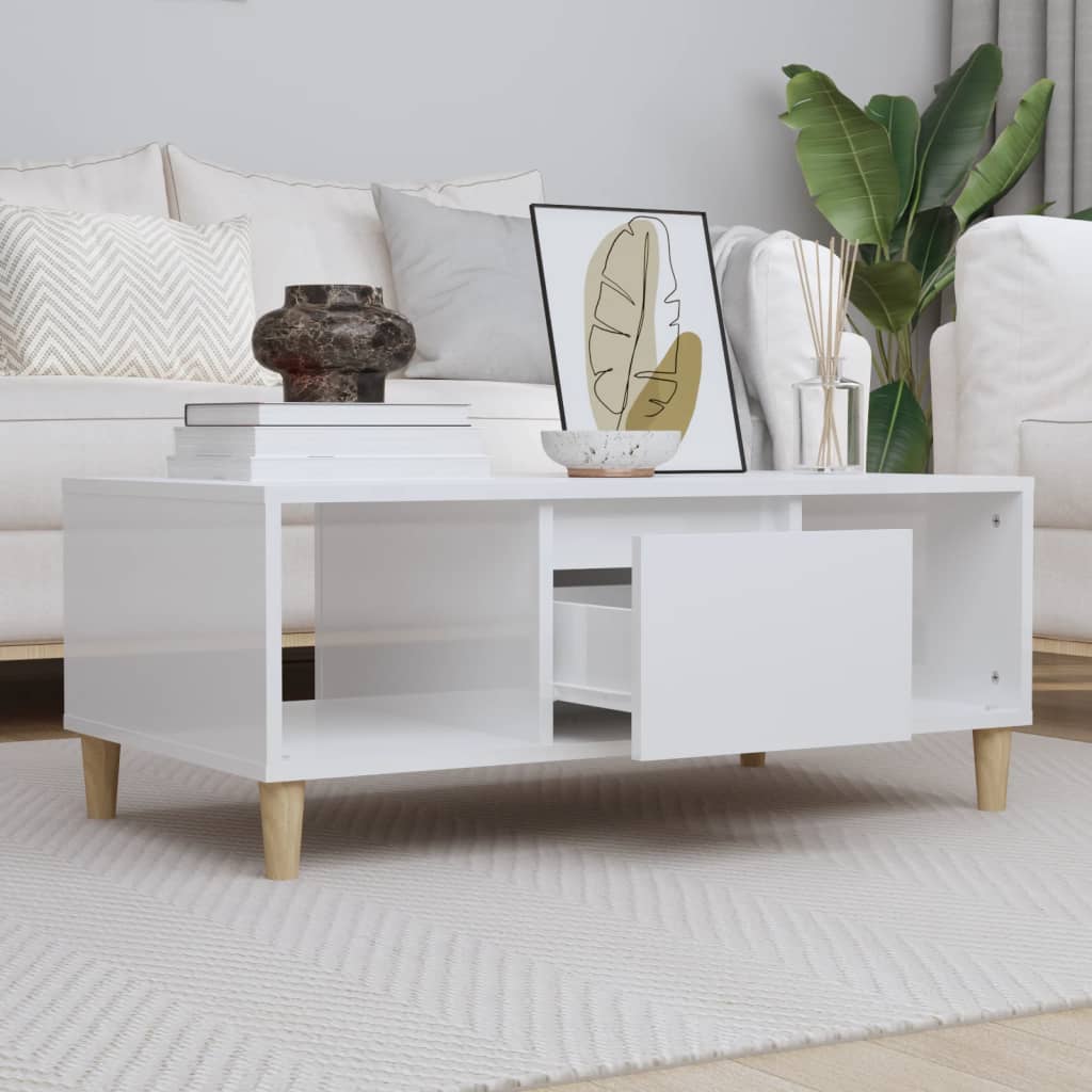 Table basse Blanc brillant 90x50x36,5 cm Bois d’ingénierie - Tables basses