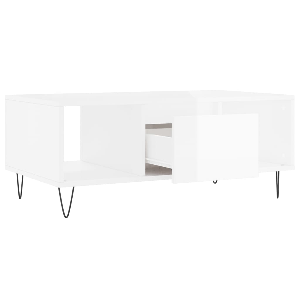 Table basse Blanc brillant 90x50x36,5 cm Bois d’ingénierie - Tables basses