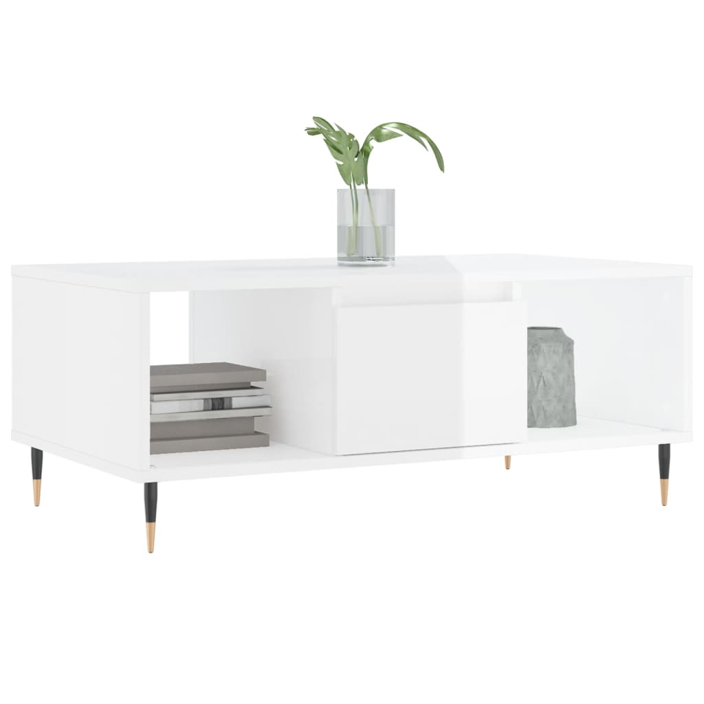 Table basse Blanc brillant 90x50x36,5 cm Bois d’ingénierie - Tables basses