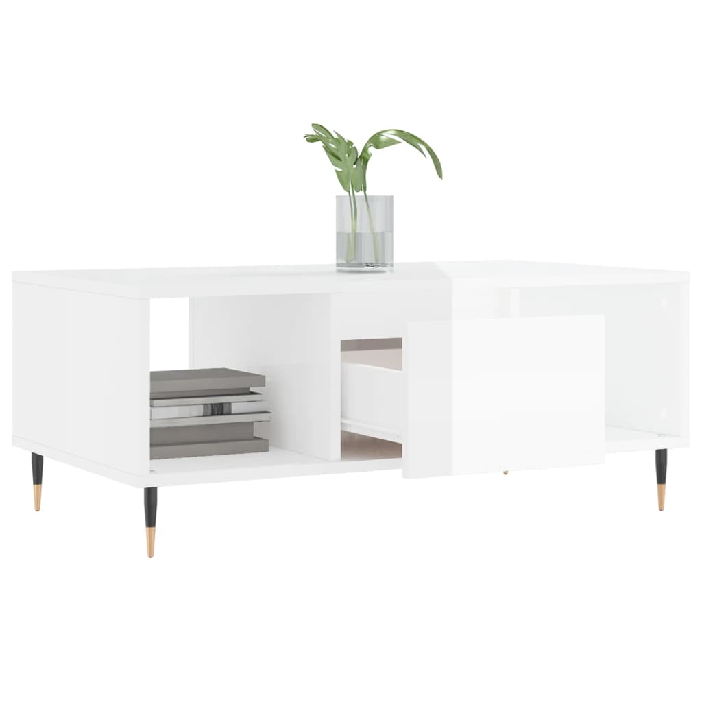 Table basse Blanc brillant 90x50x36,5 cm Bois d’ingénierie - Tables basses