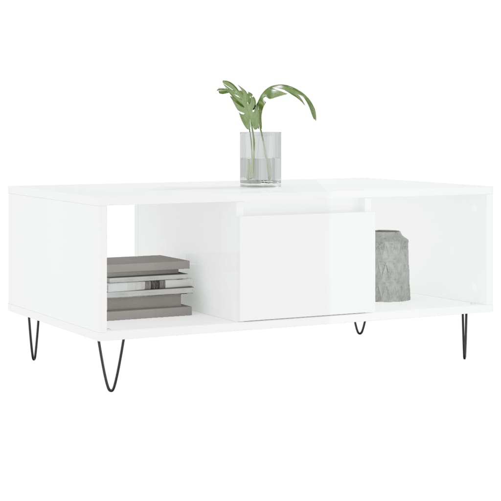 Table basse Blanc brillant 90x50x36,5 cm Bois d’ingénierie - Tables basses