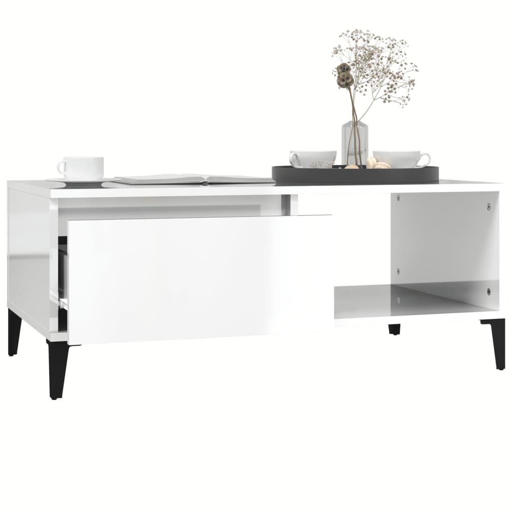 Table basse Blanc brillant 90x50x36,5 cm Bois d’ingénierie - Tables basses