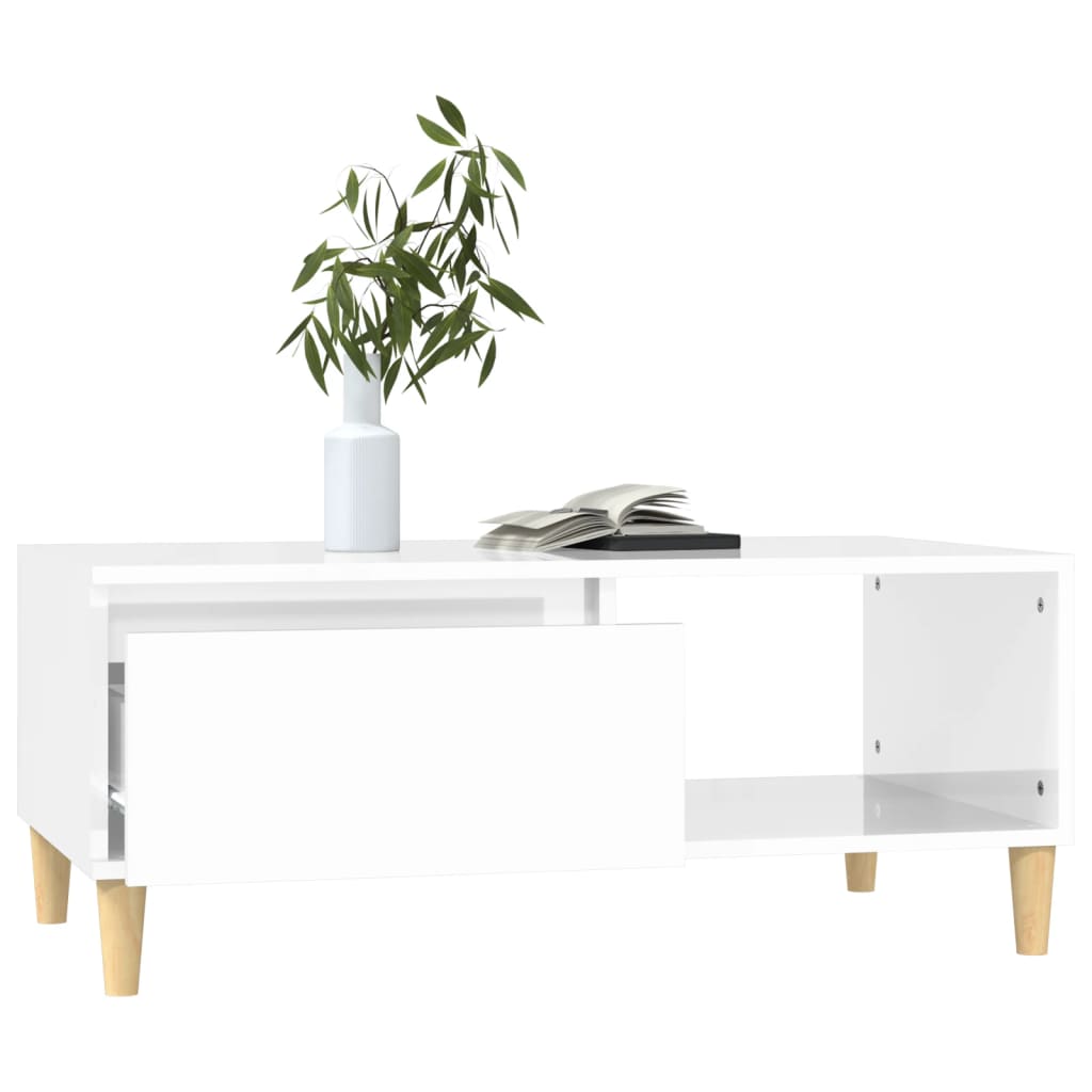 Table basse Blanc brillant 90x50x36,5 cm Bois d’ingénierie - Tables basses