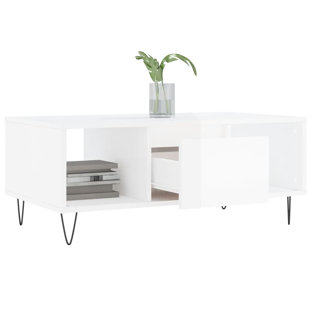 Table basse Blanc brillant 90x50x36,5 cm Bois d’ingénierie - Tables basses