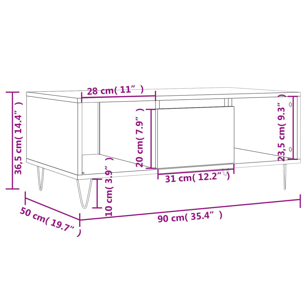 Table basse Blanc brillant 90x50x36,5 cm Bois d’ingénierie - Tables basses