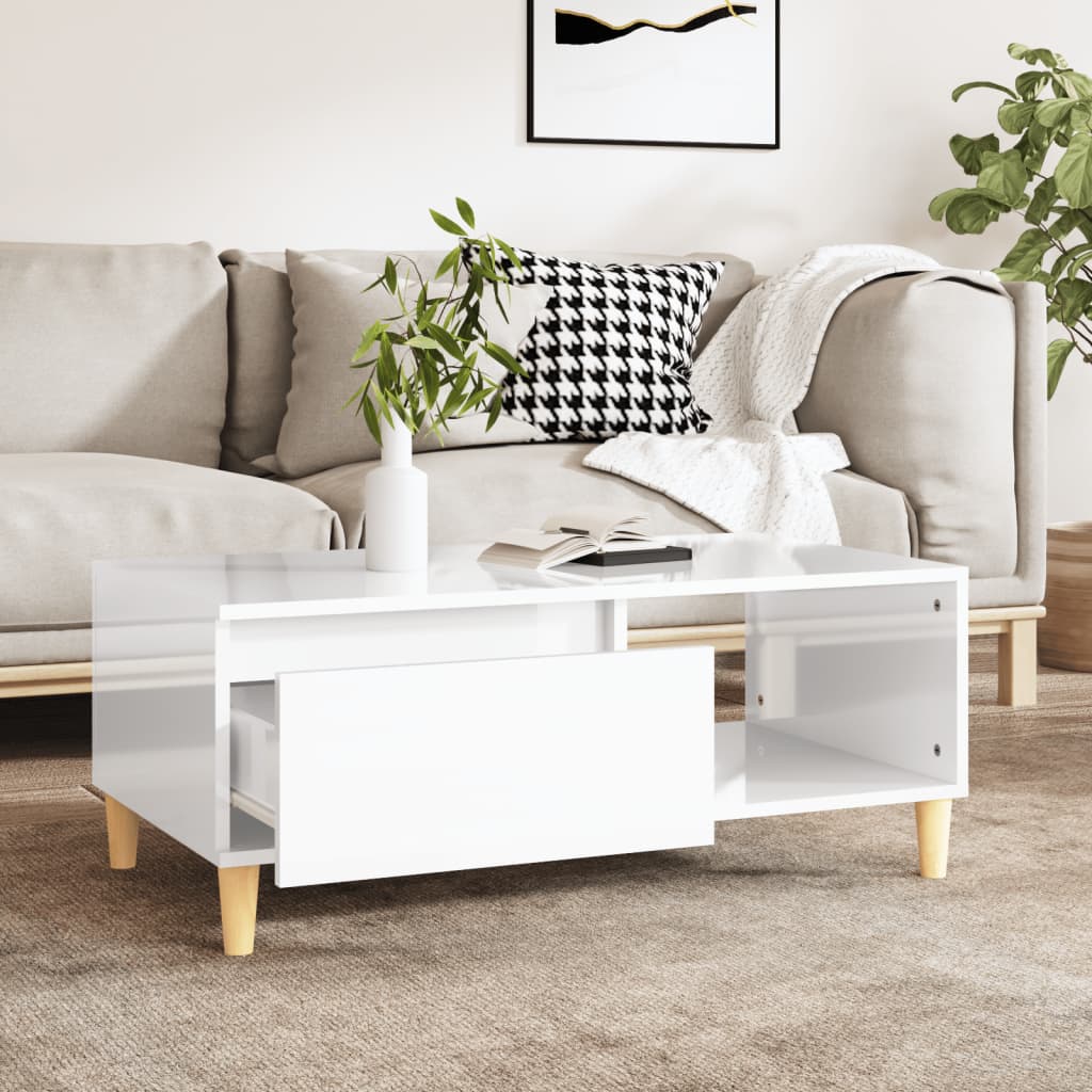 Table basse Blanc brillant 90x50x36,5 cm Bois d’ingénierie - Tables basses