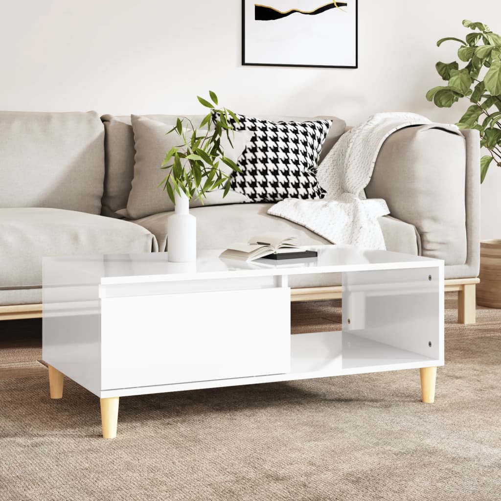 Table basse Blanc brillant 90x50x36,5 cm Bois d’ingénierie - Tables basses