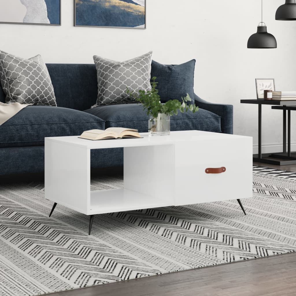 Table basse Blanc brillant 90x50x40 cm Bois d’ingénierie - Tables basses