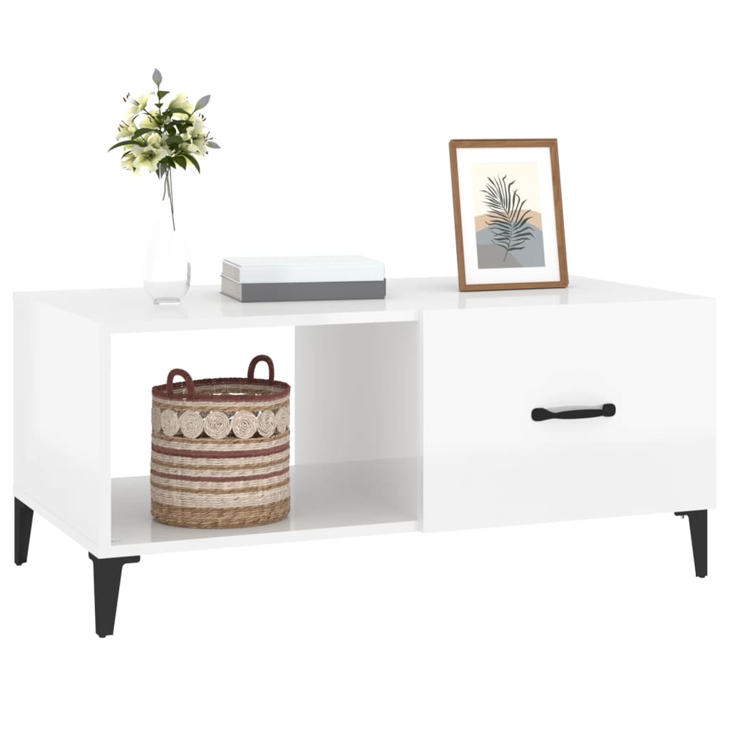Table basse Blanc brillant 90x50x40 cm Bois d’ingénierie - Tables basses