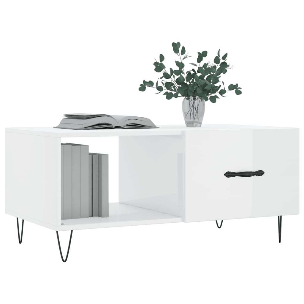 Table basse Blanc brillant 90x50x40 cm Bois d’ingénierie - Tables basses