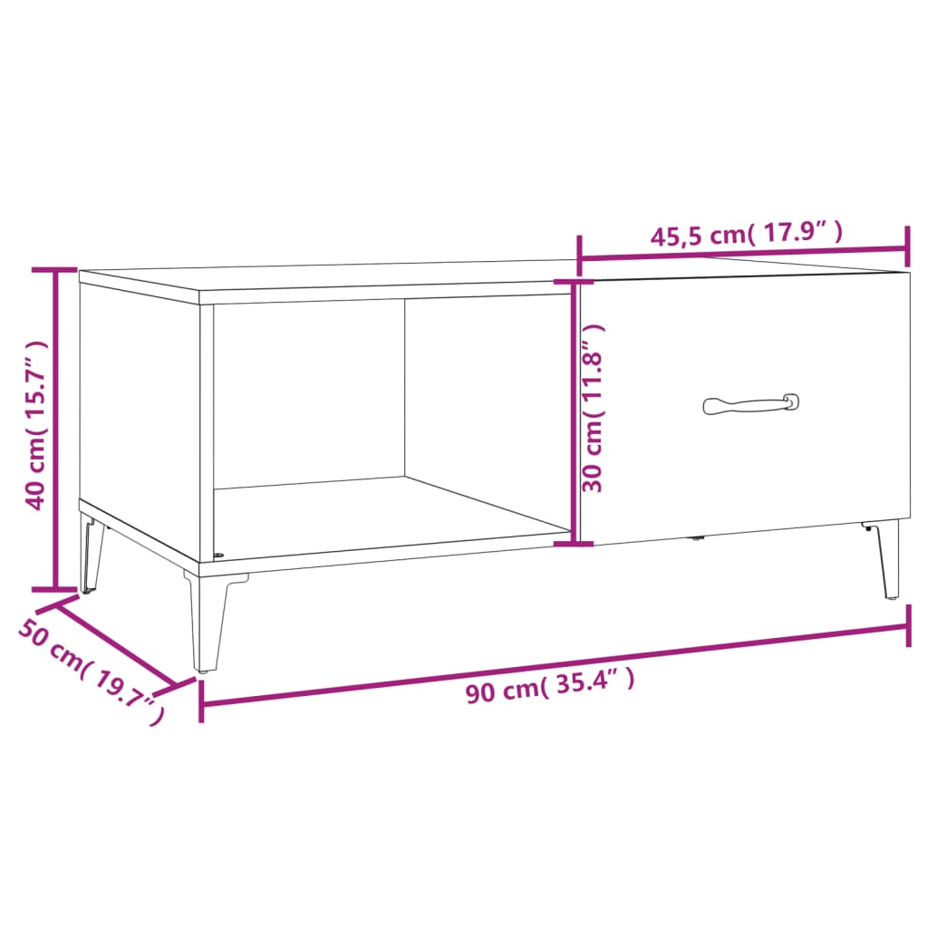 Table basse Blanc brillant 90x50x40 cm Bois d’ingénierie - Tables basses
