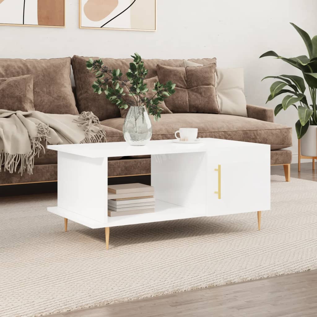 Table basse Blanc brillant 90x50x40 cm Bois d’ingénierie - Tables basses