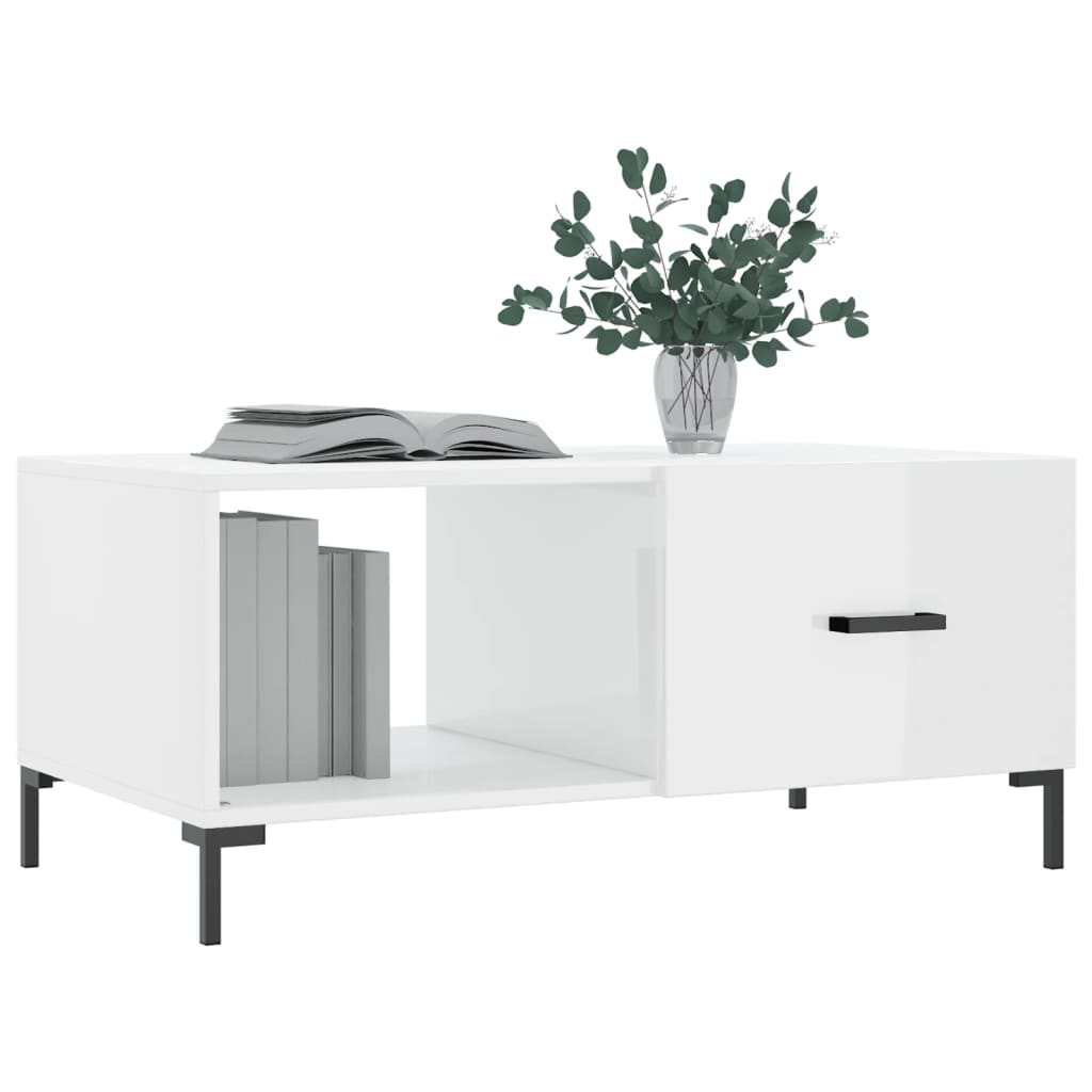 Table basse Blanc brillant 90x50x40 cm Bois d’ingénierie - Tables basses