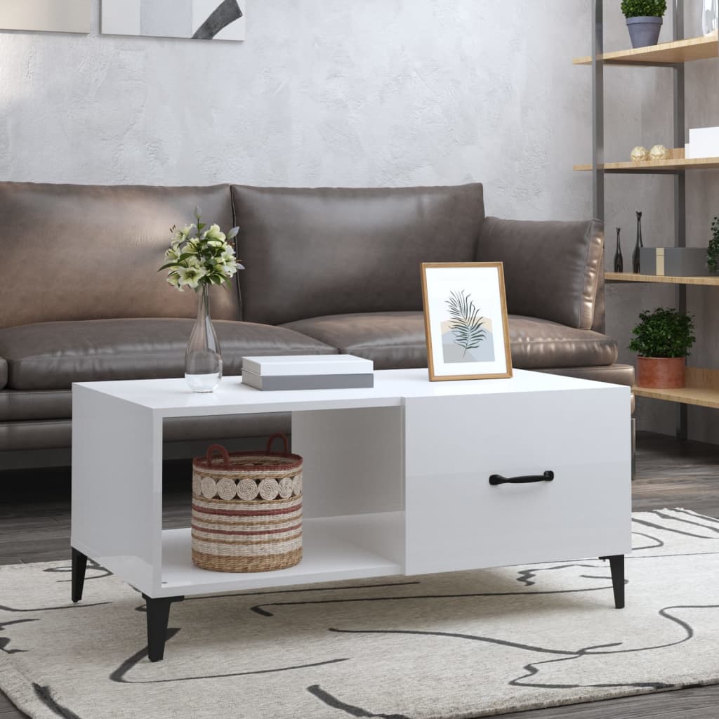 Table basse Blanc brillant 90x50x40 cm Bois d’ingénierie - Tables basses