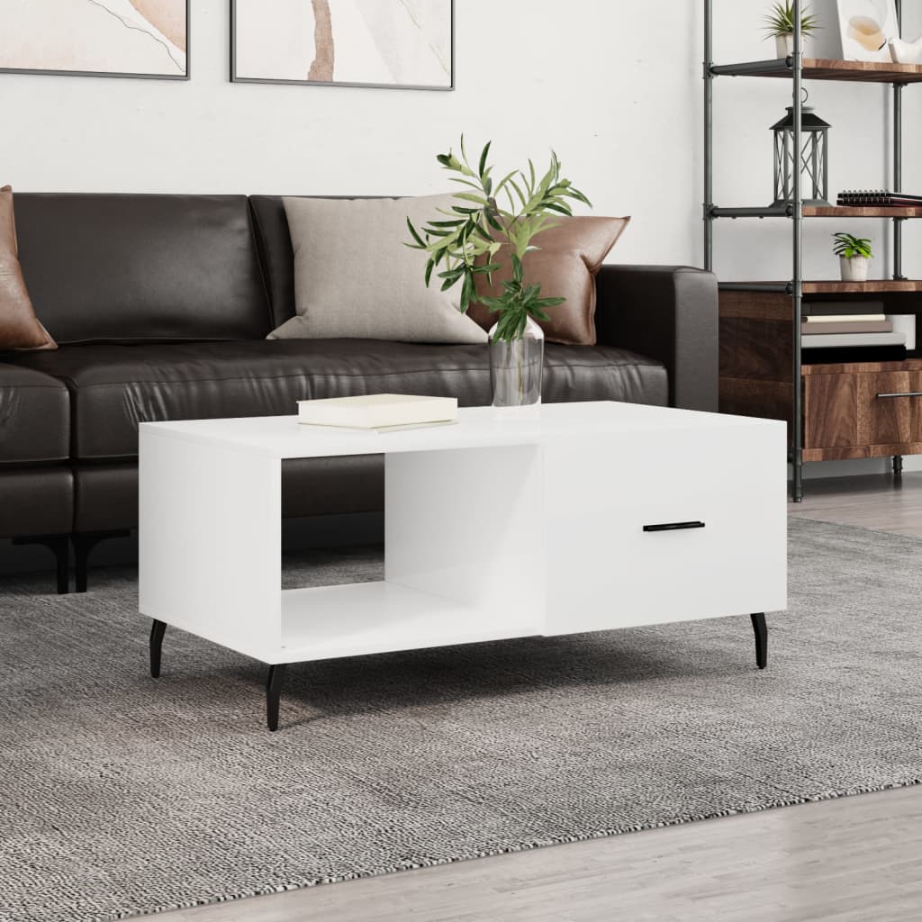 Table basse Blanc brillant 90x50x40 cm Bois d’ingénierie - Tables basses