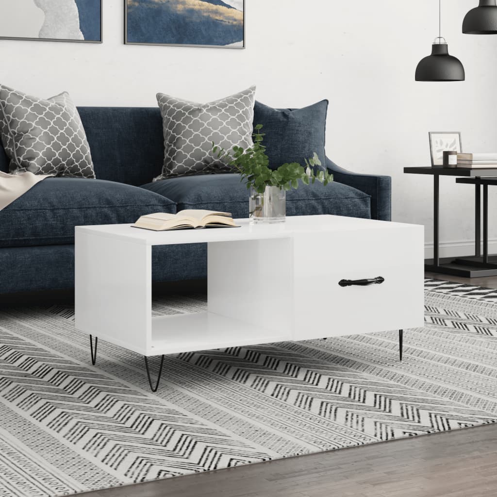 Table basse Blanc brillant 90x50x40 cm Bois d’ingénierie - Tables basses