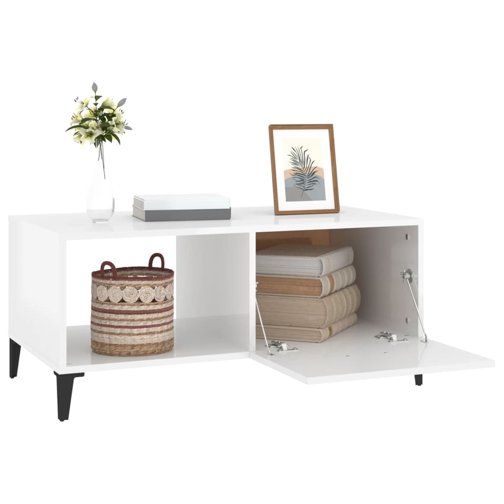 Table basse Blanc brillant 90x50x40 cm Bois d’ingénierie - Tables basses