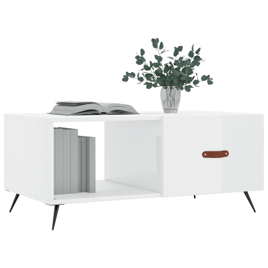 Table basse Blanc brillant 90x50x40 cm Bois d’ingénierie - Tables basses