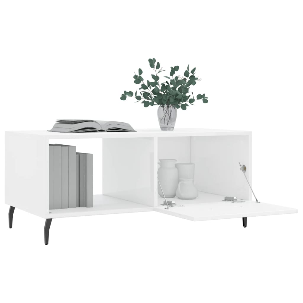 Table basse Blanc brillant 90x50x40 cm Bois d’ingénierie - Tables basses