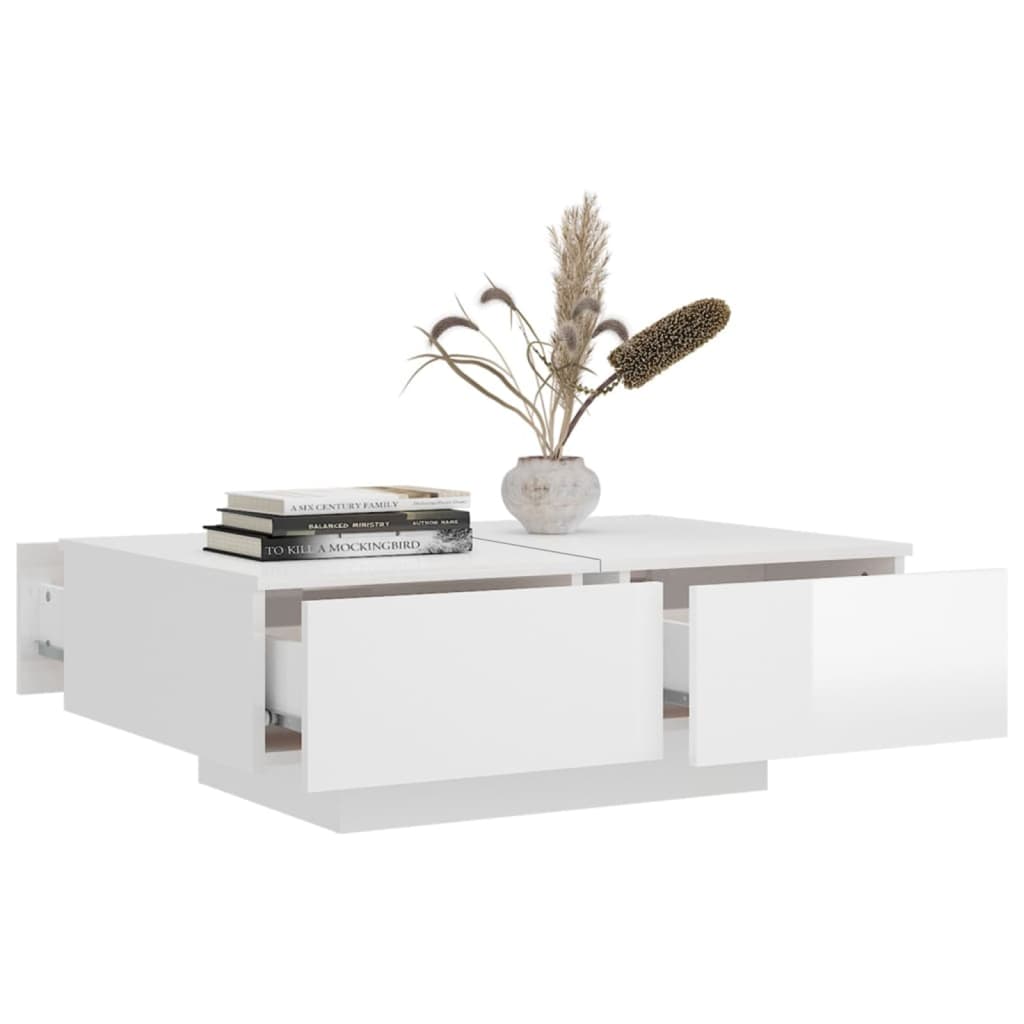 Table basse Blanc brillant 90x60x31 cm Bois d’ingénierie - Tables basses