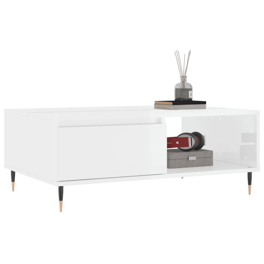 Table basse blanc brillant 90x60x35 cm bois d’ingénierie - Tables basses