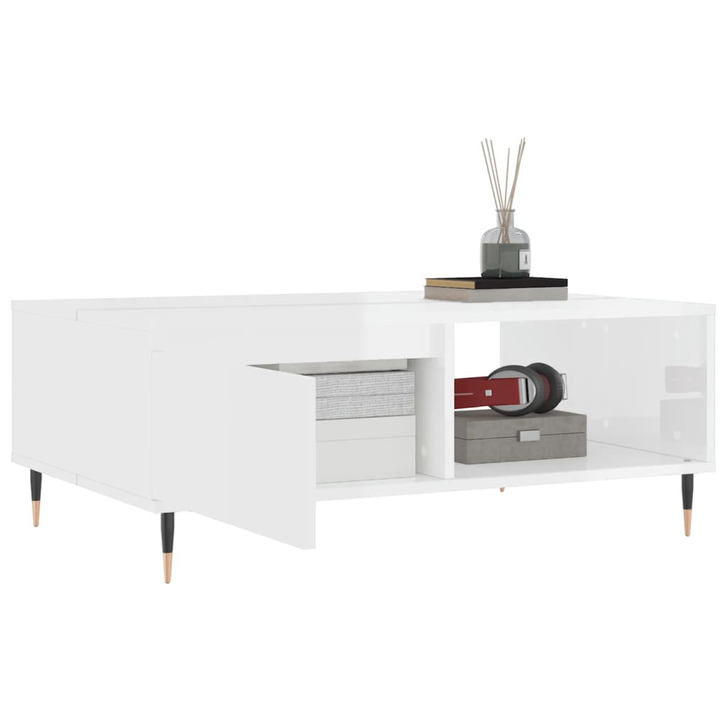 Table basse blanc brillant 90x60x35 cm bois d’ingénierie - Tables basses