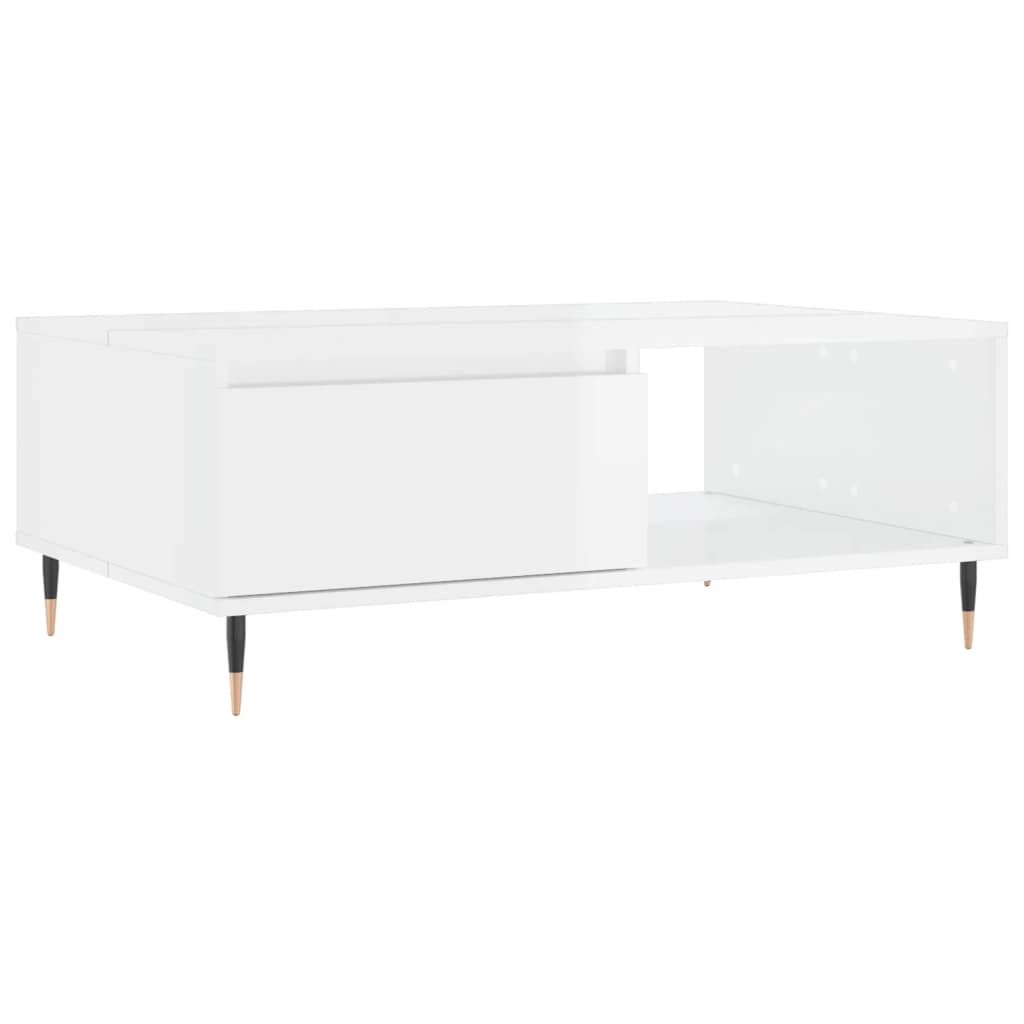 Table basse blanc brillant 90x60x35 cm bois d’ingénierie - Tables basses
