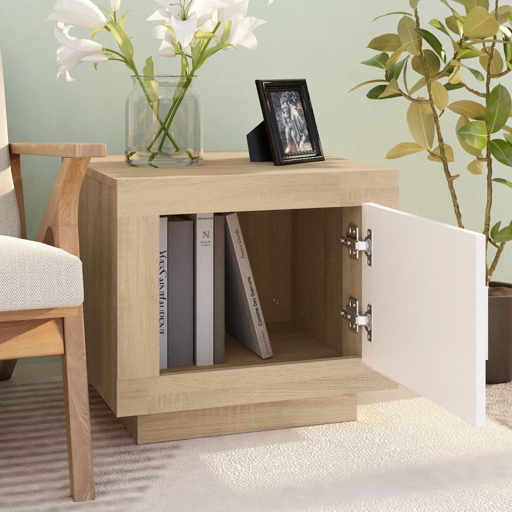 Table basse blanc et chêne sonoma 51x50x45 cm bois d’ingénierie - Tables basses