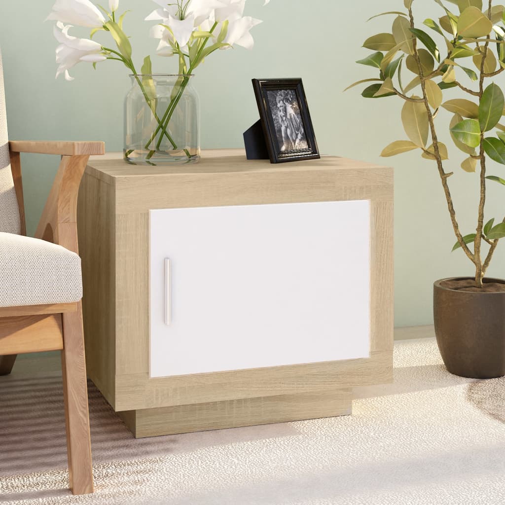 Table basse blanc et chêne sonoma 51x50x45 cm bois d’ingénierie - Tables basses