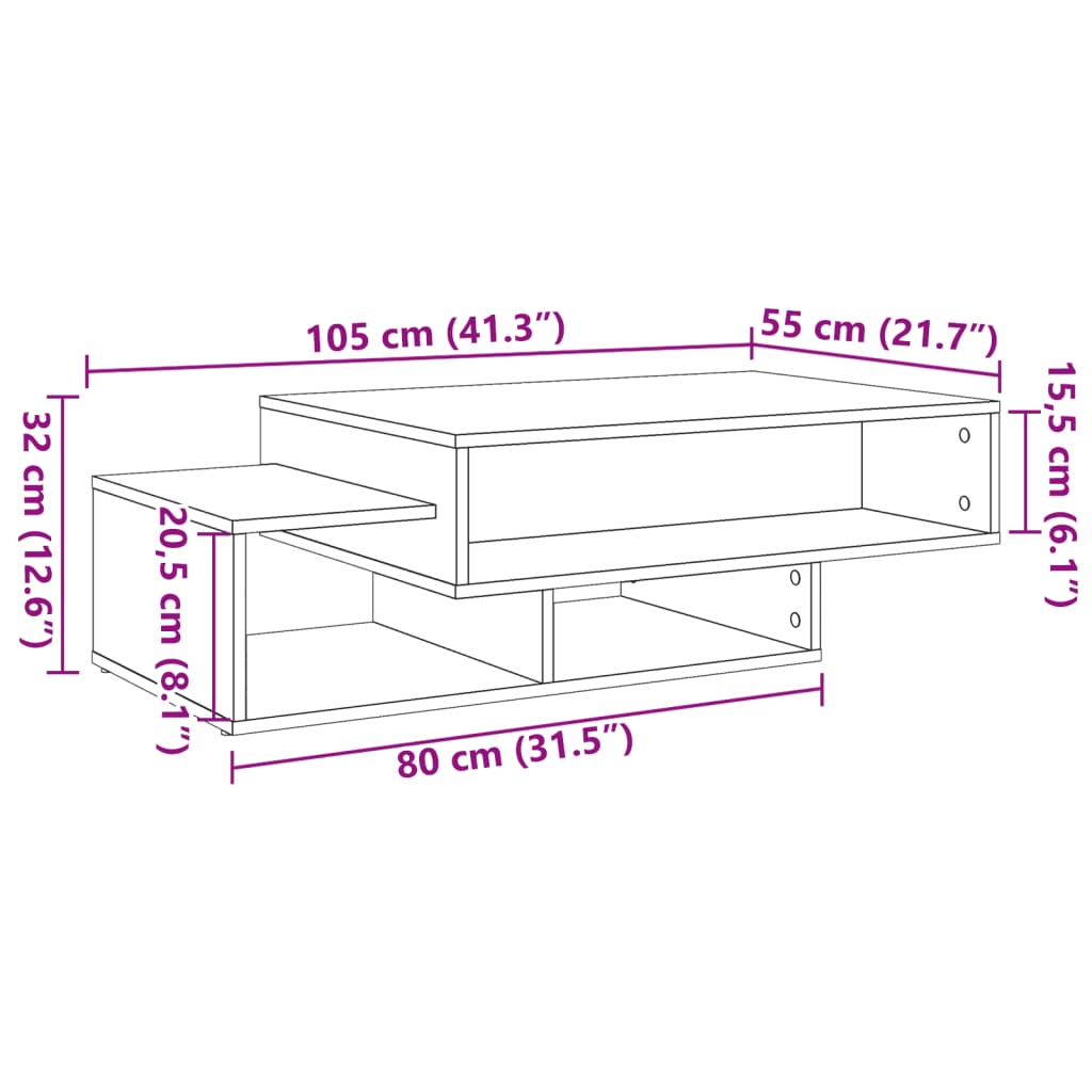 Table basse chêne artisanal 105x55x32 cm bois d’ingénierie - Tables basses