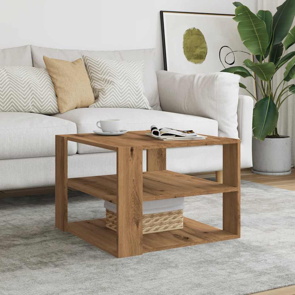 Table basse chêne artisanal 58x58x40 cm bois d’ingénierie - Tables basses